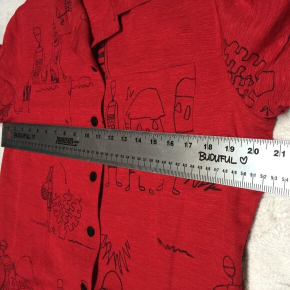 Chico's Design Womens Button-Down Silk Linen Long Sleeve Shirt Blouse Size 8 Red - Picture 6 of 8